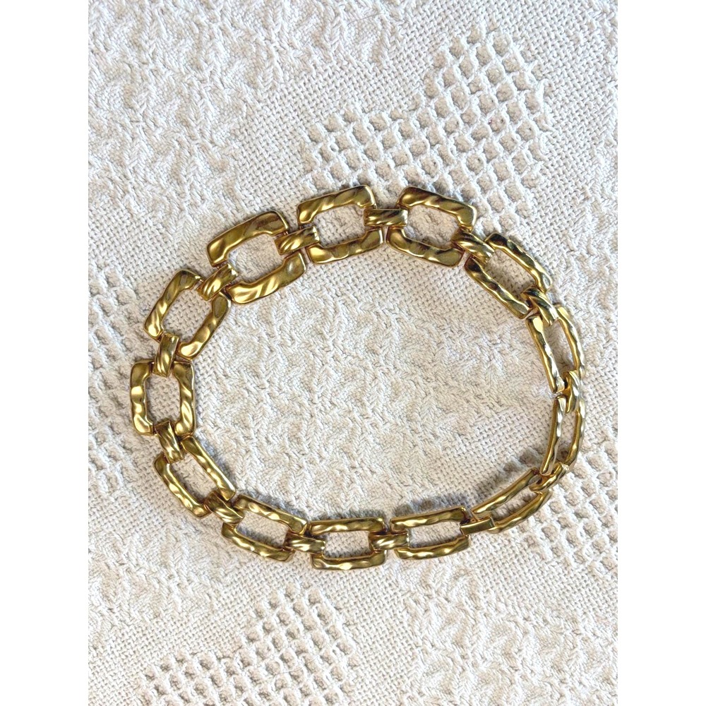 Vintage Chunky Gold Book Chain Necklace‎ Heavy Hammered Textured Link Belt 19"